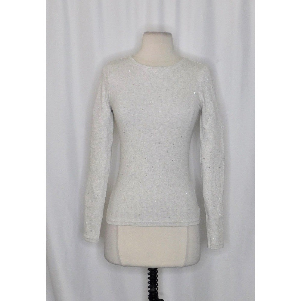 J. CREW Vintage Rib Long Sleeve T-Shirt Embellished Heathered Dove XXS XX-Small