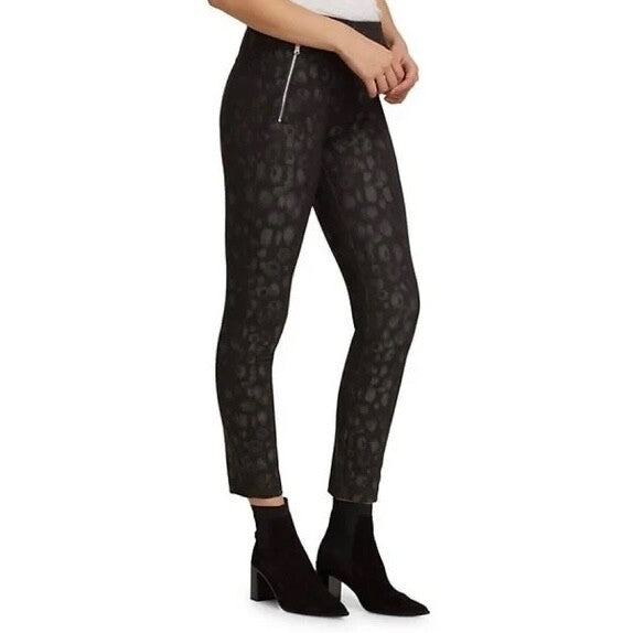 RAG & BONE Simone Leopard Print Zip Pocket Pants Black Gray Animal Crop Size 0