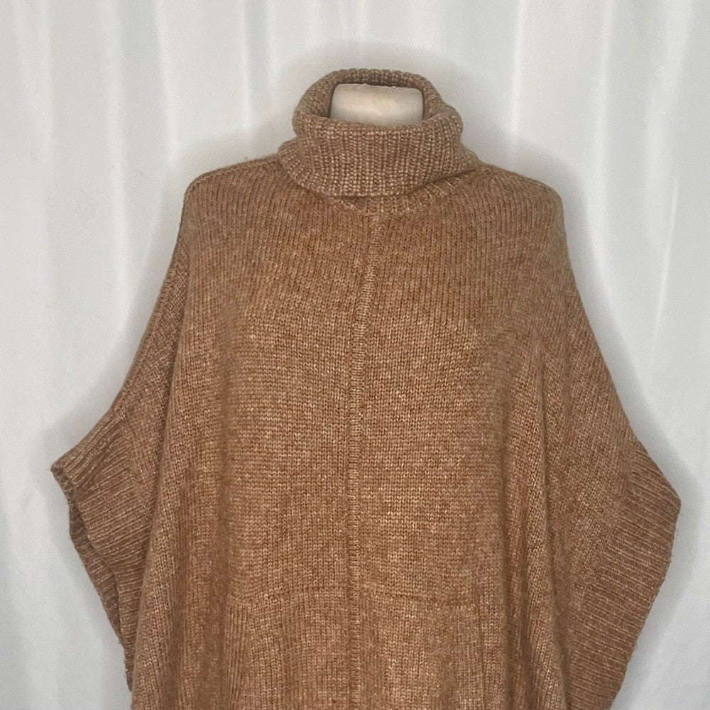 J. CREW Relaxed Turtleneck Poncho Sweater Merino Wool Alpaca Pocket Small Medium