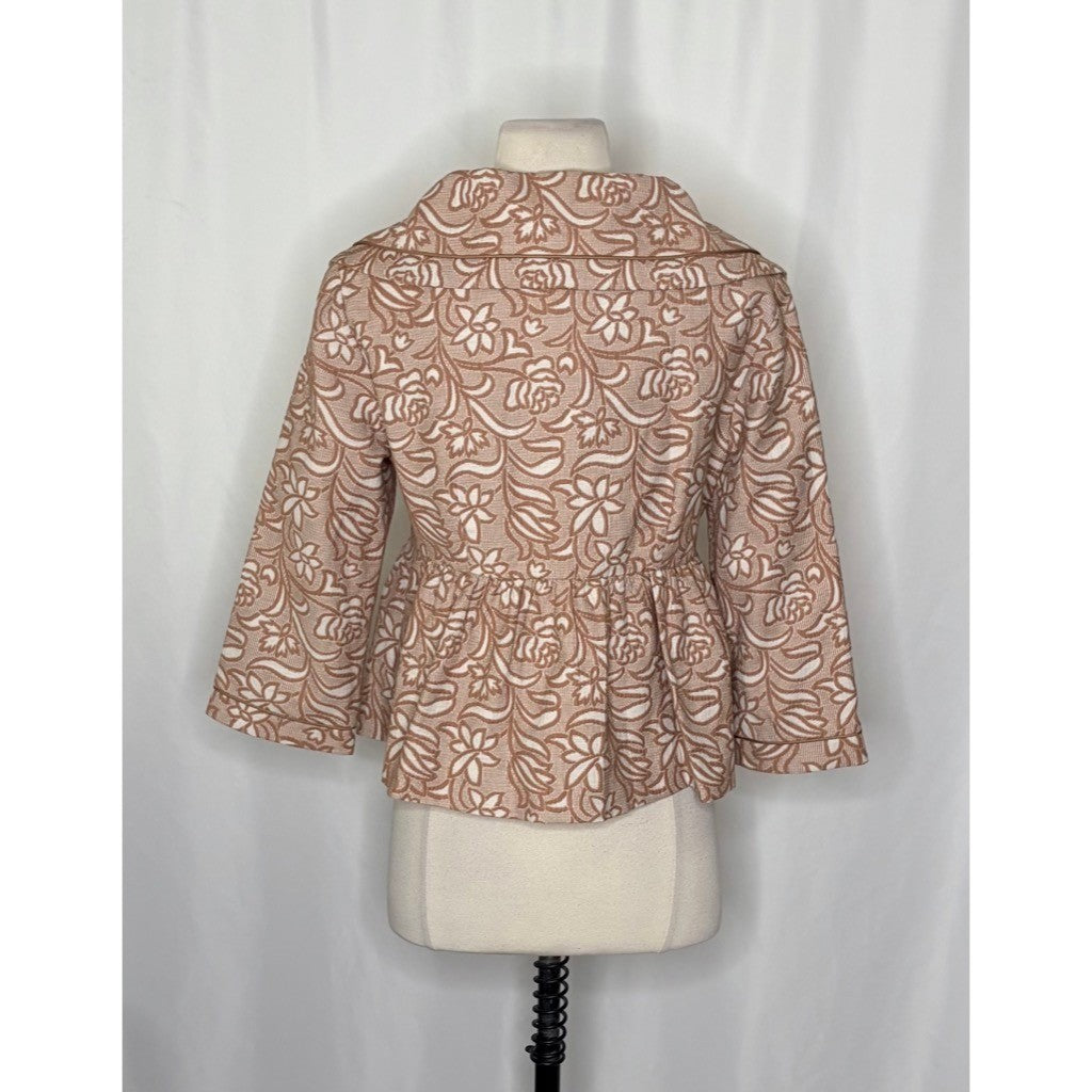 Anthropologie ELEVENSES Floral Jacquard Peplum Blazer Jacket Cream Tan Size 8
