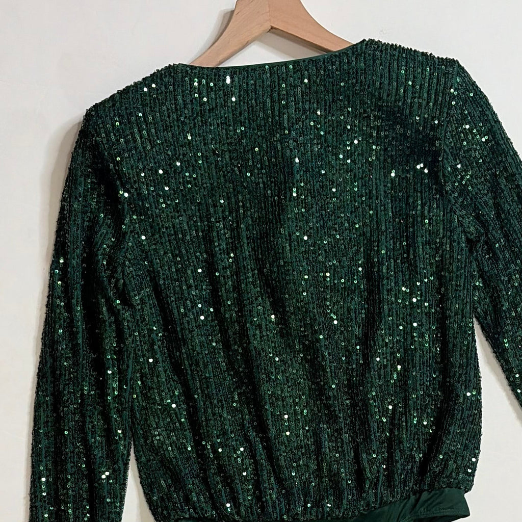 NWT!! Revolve CAMILA COELHO Green Sequin Cece Bodysuit Draped Neckline Small