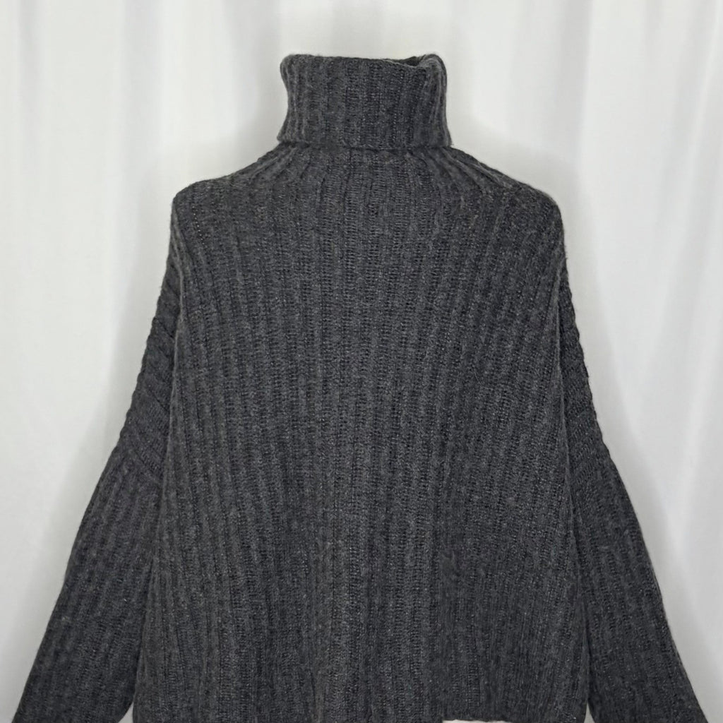 7115 BY SZEKI Dark Grey Turtleneck Sweater Merino Wool Boxy Oversized Small