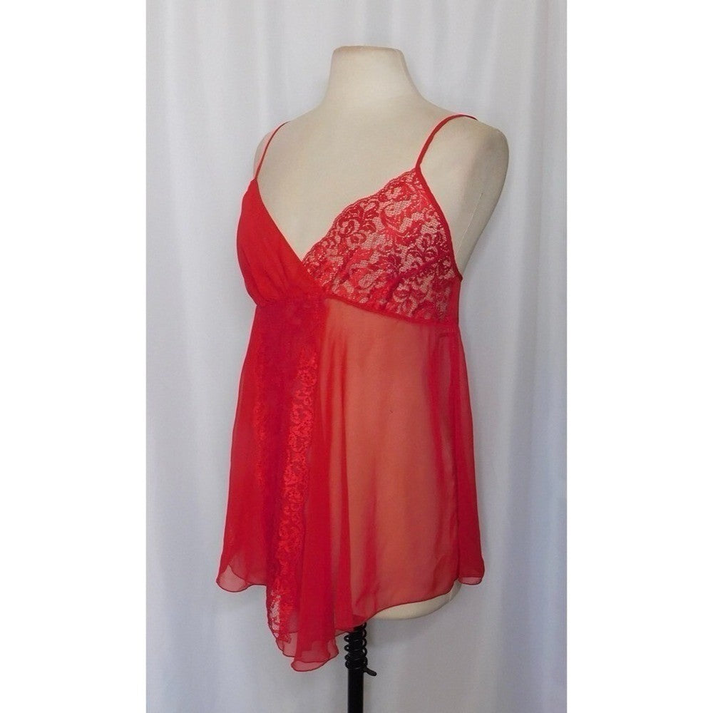 Vintage VICTORIA'S SECRET Gold Label Red Lace Chemise Gown Babydoll Medium