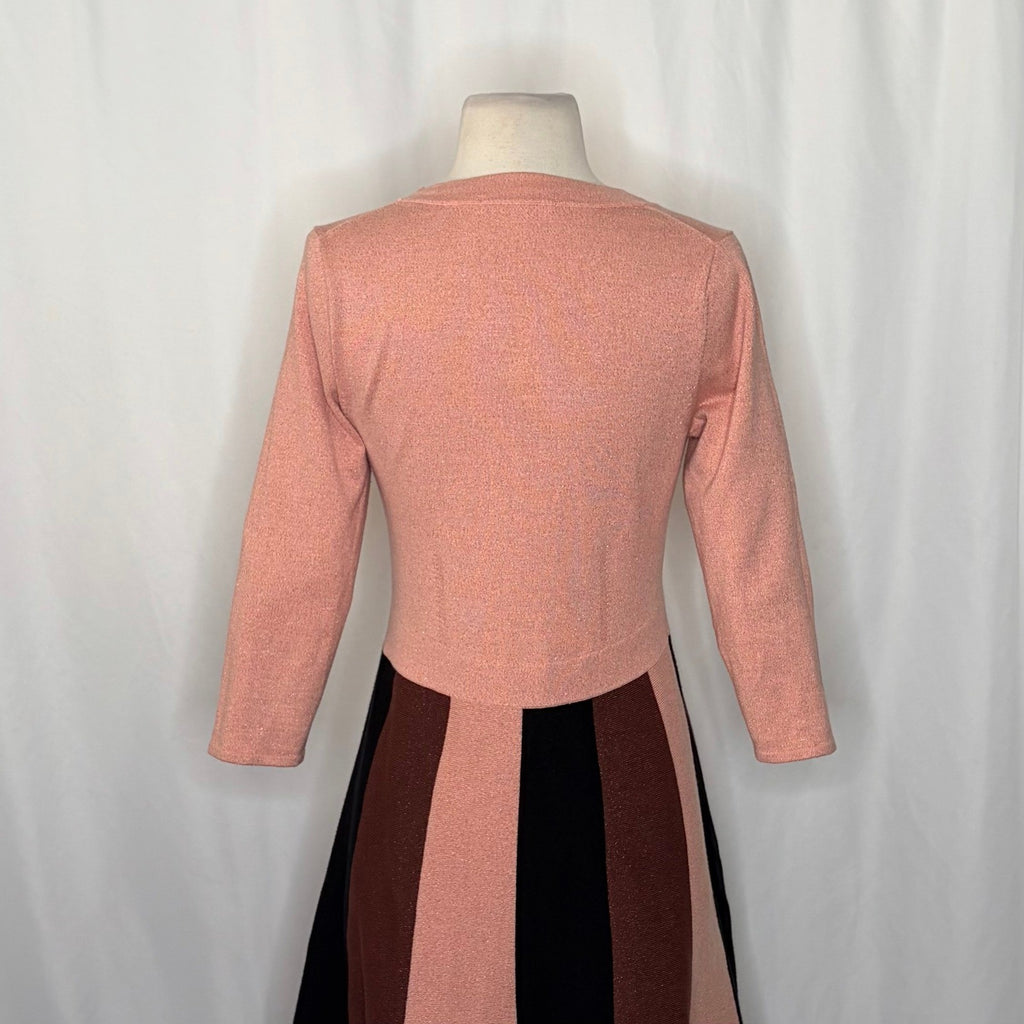 BODEN Rosemary Sparkle Knit Fit N' Flare Dress Pink Chocolate Brown US Size 6