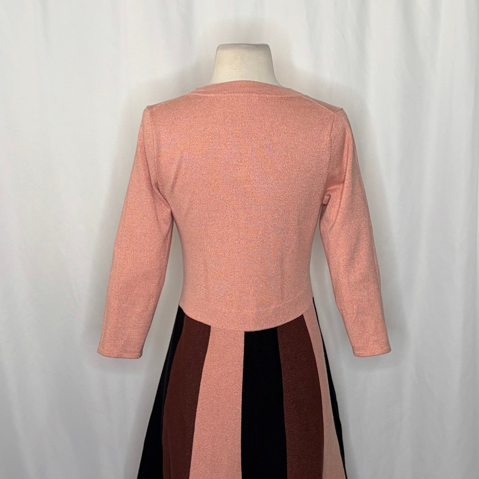BODEN Rosemary Sparkle Knit Fit N' Flare Dress Pink Chocolate Brown US Size 6