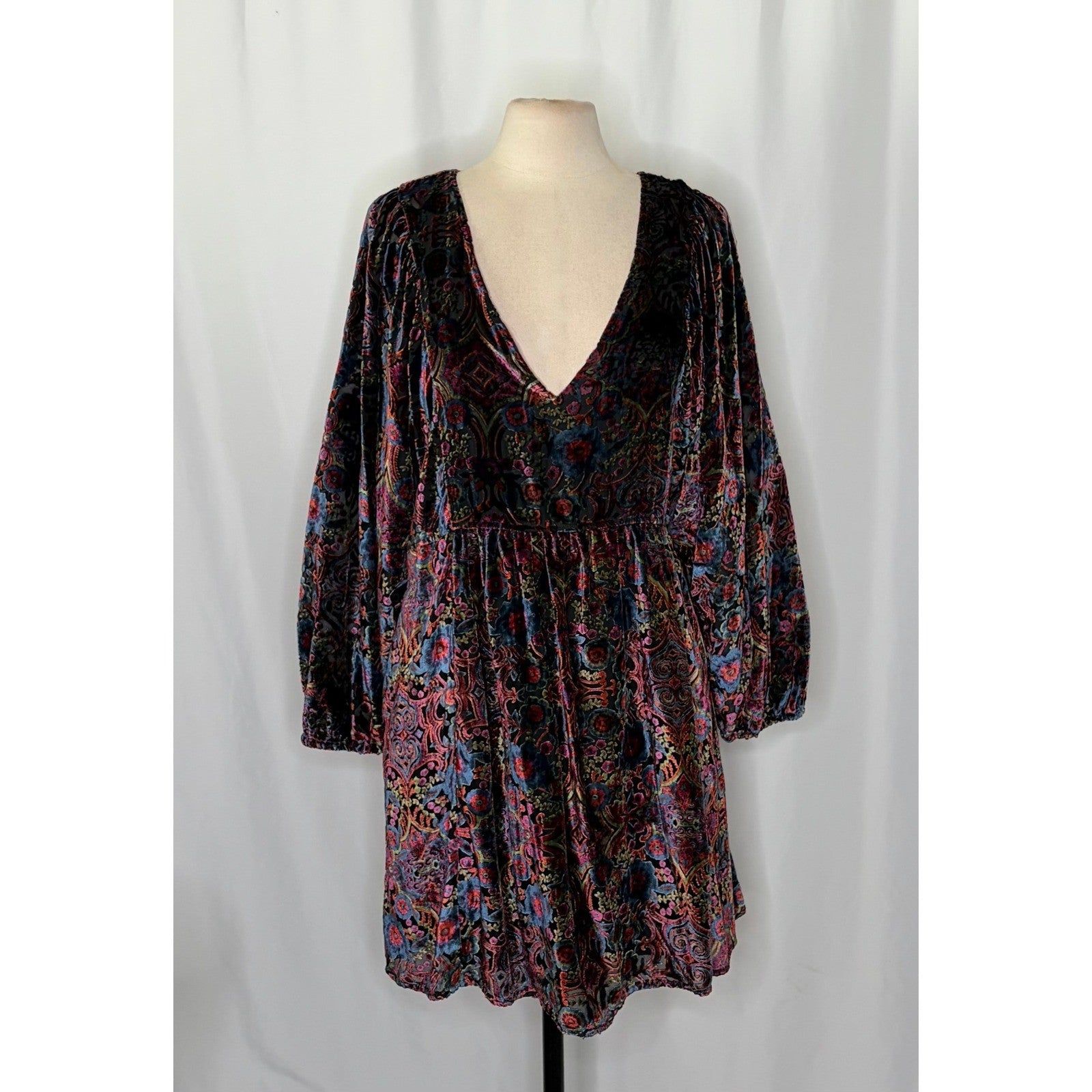 By ANTHROPOLOGIE Mona Floral Burnout Velvet Mini Dress Pockets Party Large