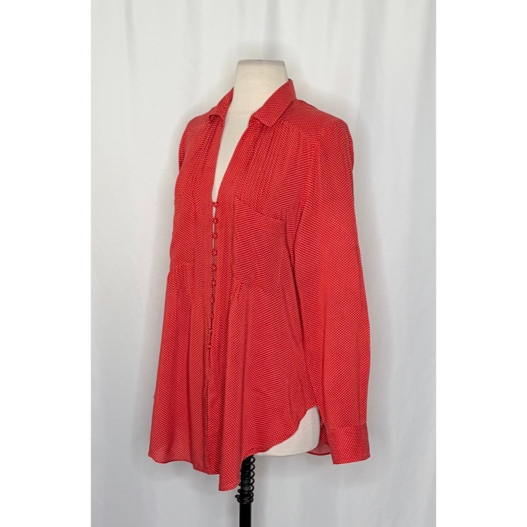 Anthropologie MAEVE Matilda Buttondown Tie Waist Red Polka Dot Swiss Dot Large