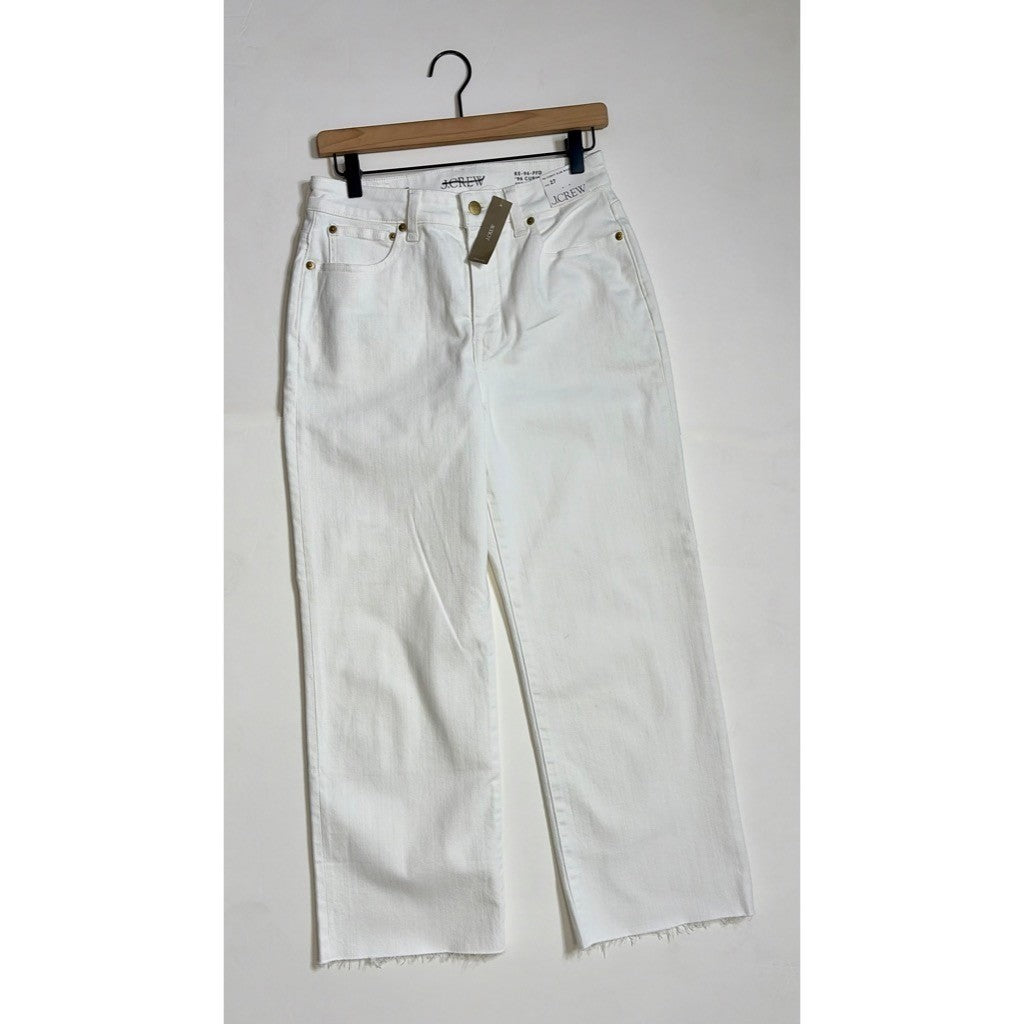 NWT!! J. CREW Curvy Slim Wide Denim Jeans Solid White Raw Hems Stretch Size 27