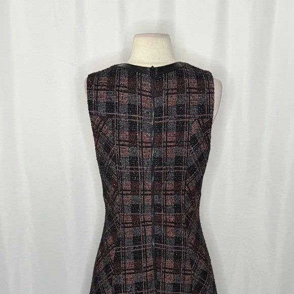CLASSIQUES ENTIER Stella Tweed A-Line Fit N' Flare Dress Leather Wool Plaid 8