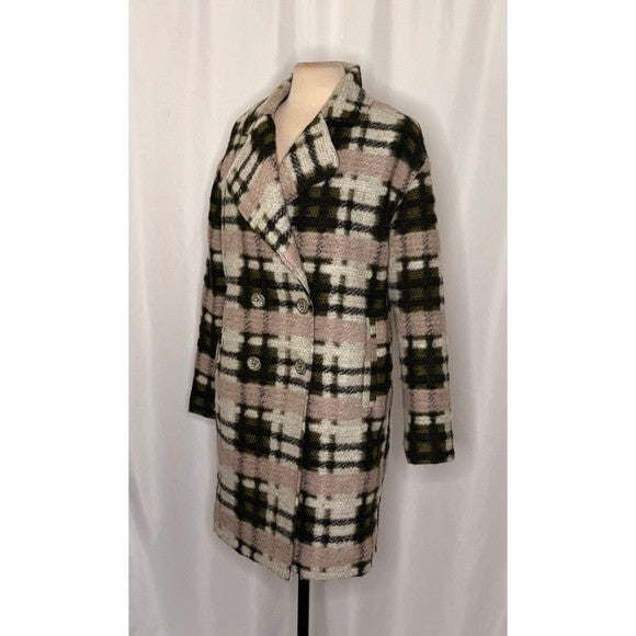 Anthropologie EVA FRANCO Dean Plaid Coat Wool Blend Pockets Double Breast Small