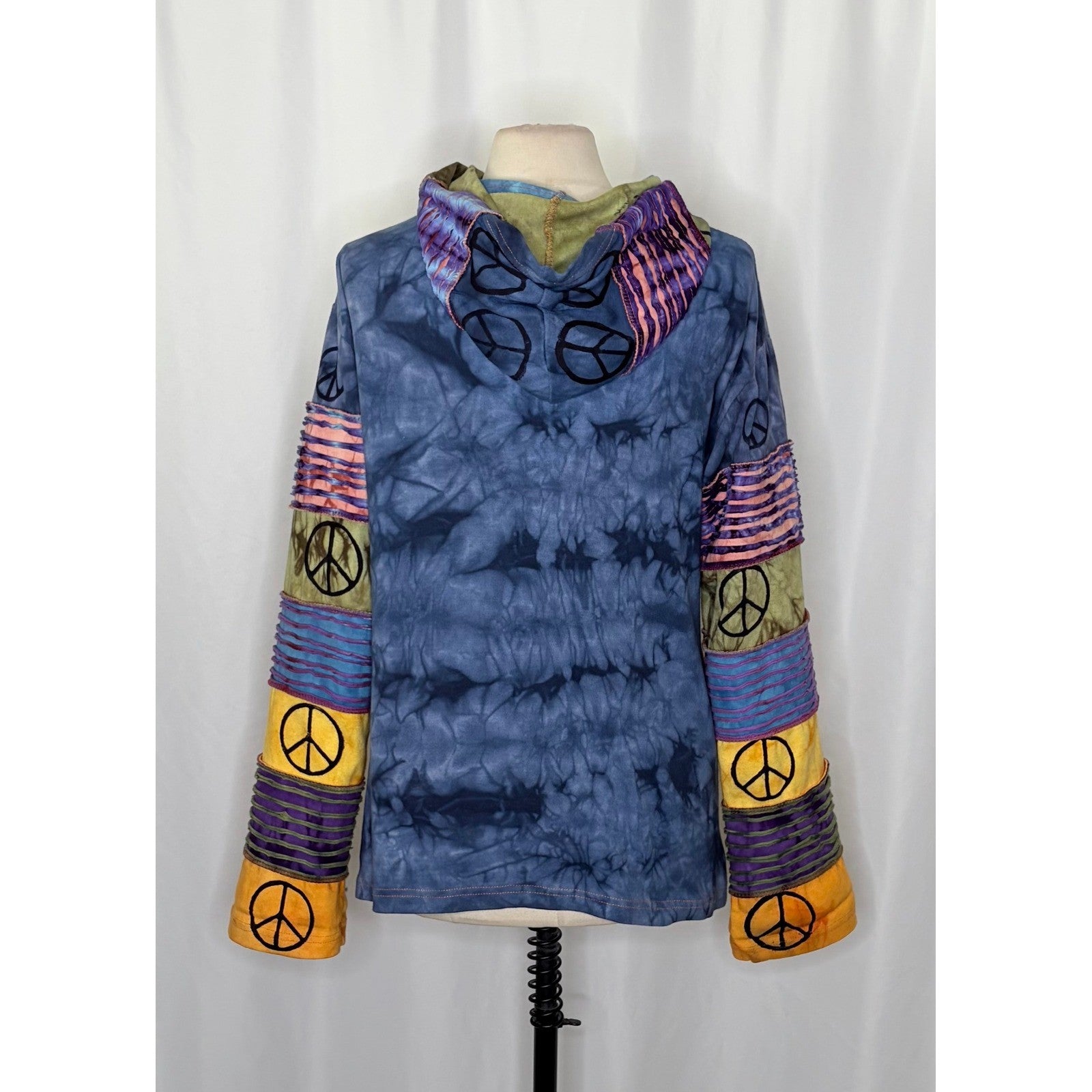 RISING INTERNATIONAL Hooded Peace Sign Tie Dye Jacket Hood Colorful X-Large