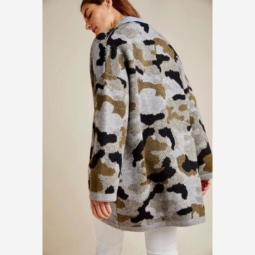 ANTHROPOLOGIE Vero Camo Cardigan Sweater Camouflage Pockets Gorpcore X-Small