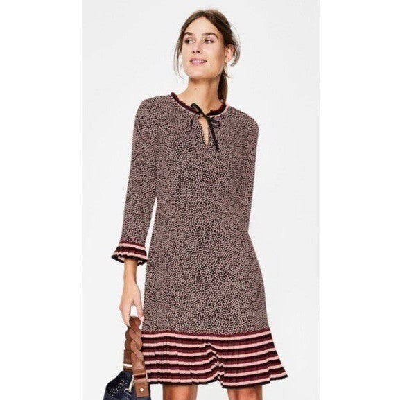 NWT!! BODEN Lara Polka Dot Striped Pleated Trim Dress Cluster Spot 6L 6 Tall