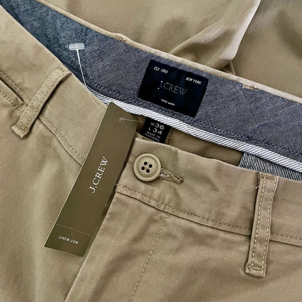 NWT!! J. CREW 1040 Athletic Tapered Fit Stretch Chino Pants Khaki Brown 36 x 34