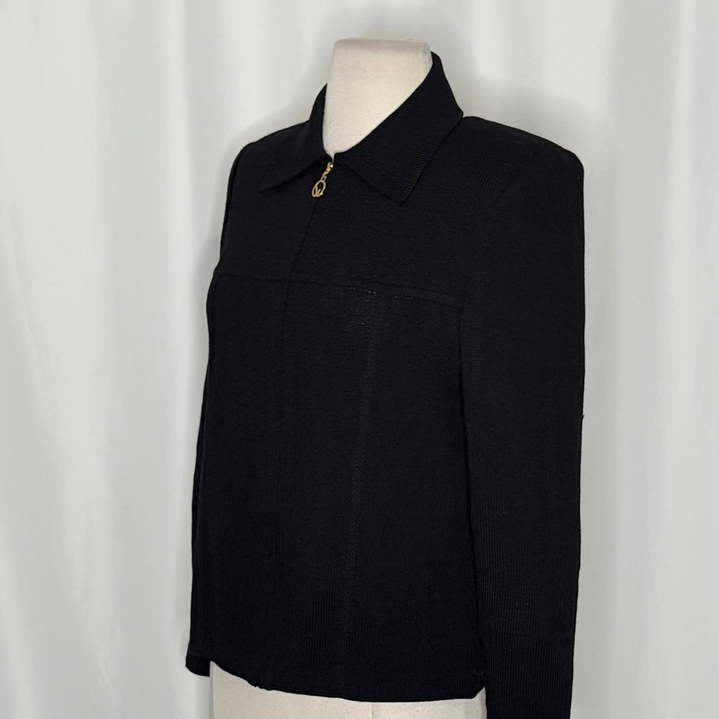 ST. JOHN Basics Solid Black Knitwear Knit Zipper Classic Timeless Office Size 4