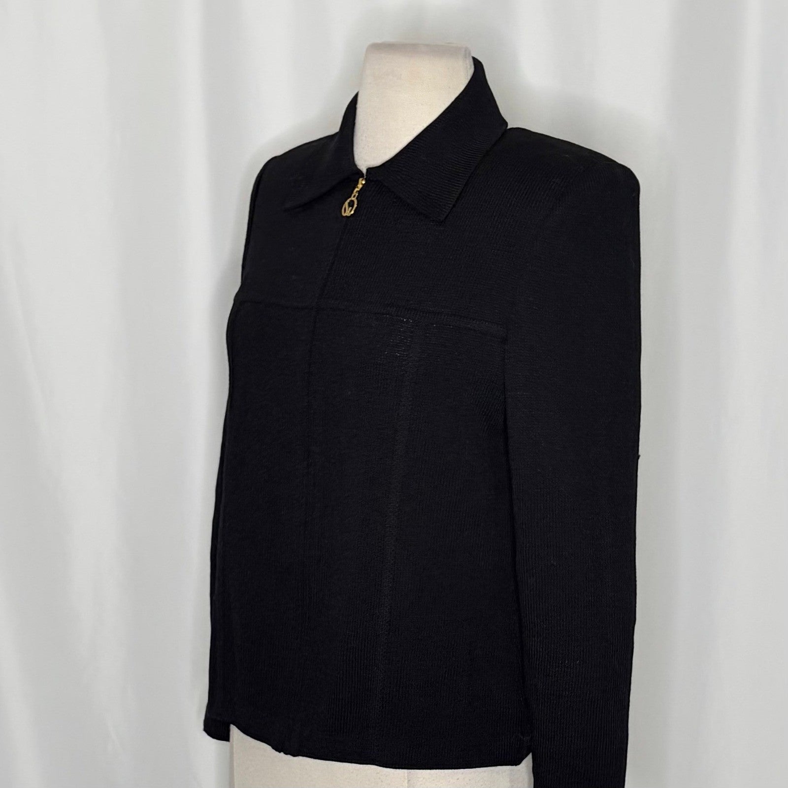ST. JOHN Basics Solid Black Knitwear Knit Zipper Classic Timeless Office Size 4