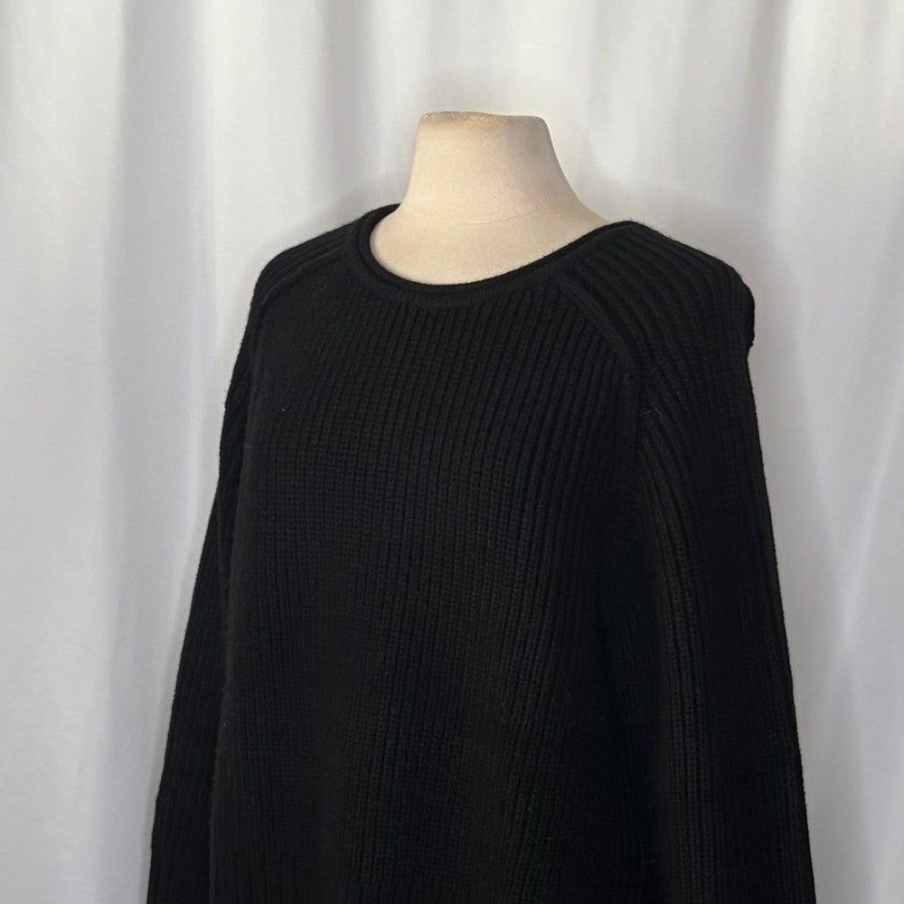 ZARA Wool Blend Solid Black Shaker Knit Pullover Sweater Minimalist Medium