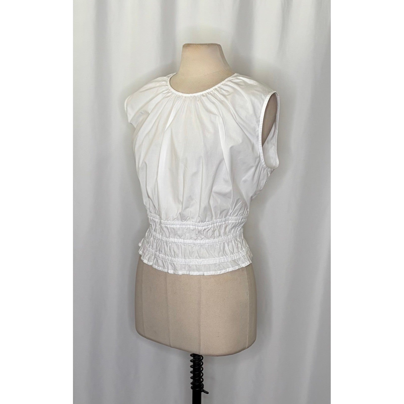 NEW!! J. CREW Hyacinth Smocked Top Blouse Cotton Poplin Solid White Preppy Large