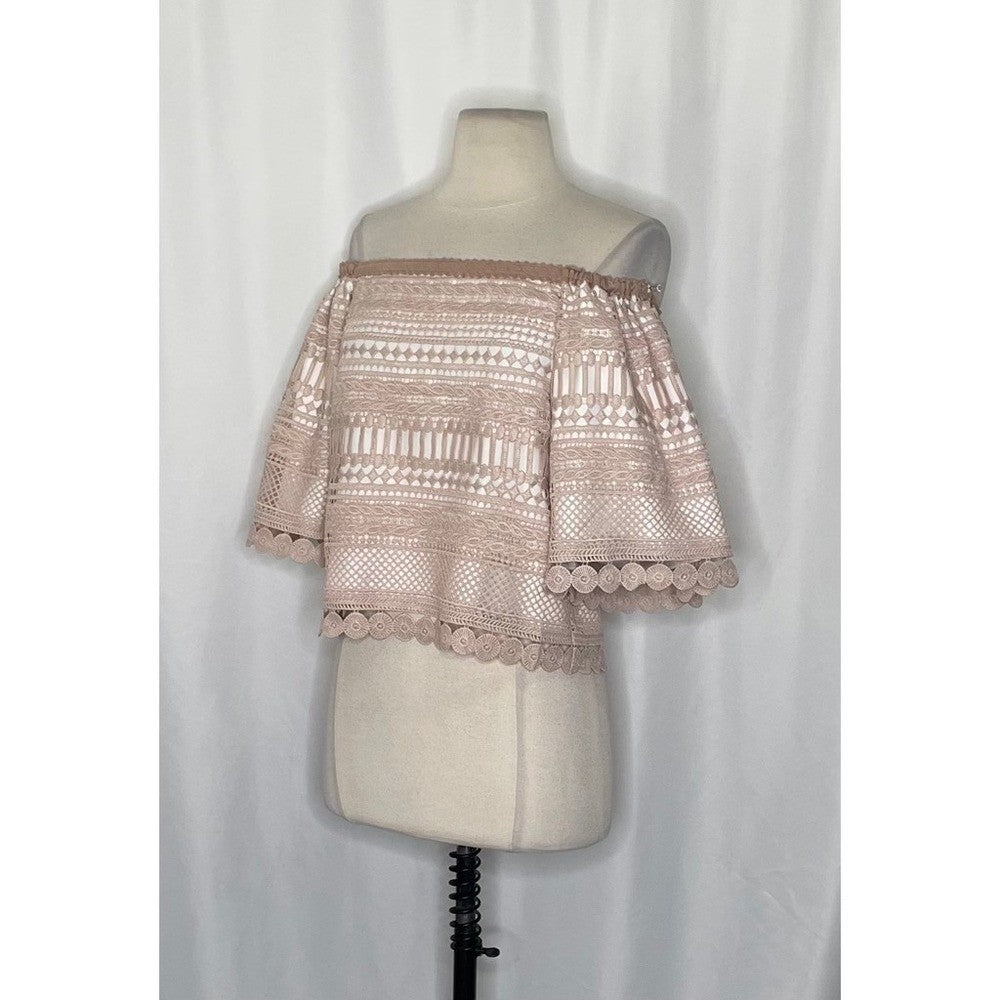 Revolve ALEXIS Finn Lace Off Shoulder Top Blouse Blush Pink Silk Lacey X-Small