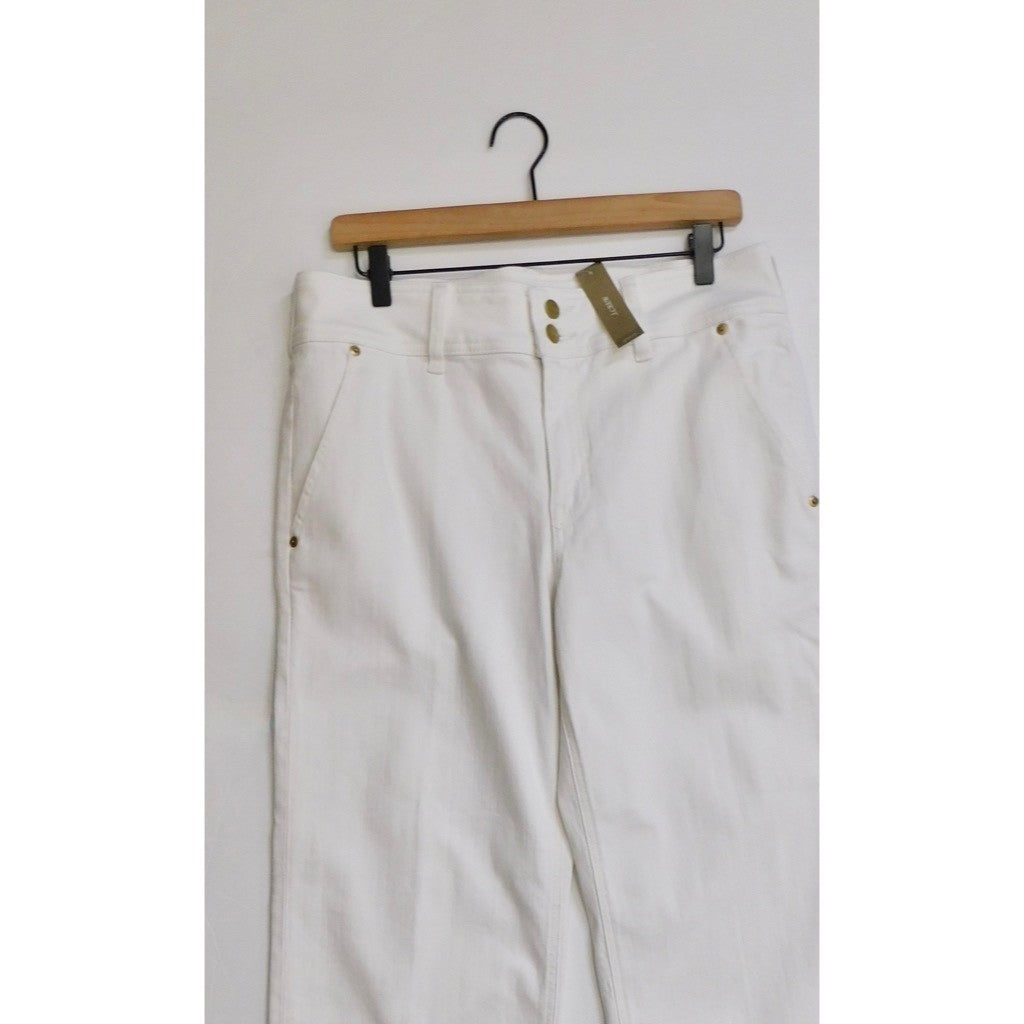 NWT!! J. CREW Slim Wide Jeans Stacked Buttons Solid White Size 30 Petite 30P