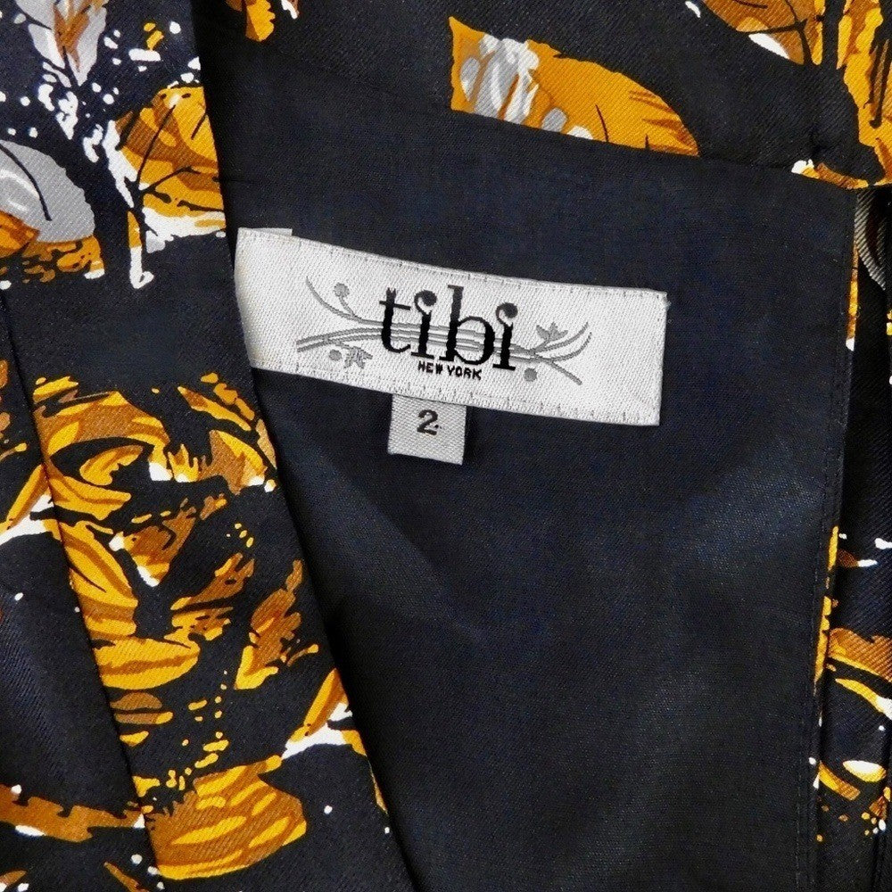 TIBI Floral Silk Dress Roses Retro Black Orange Empire Bodice Party Holidays 2