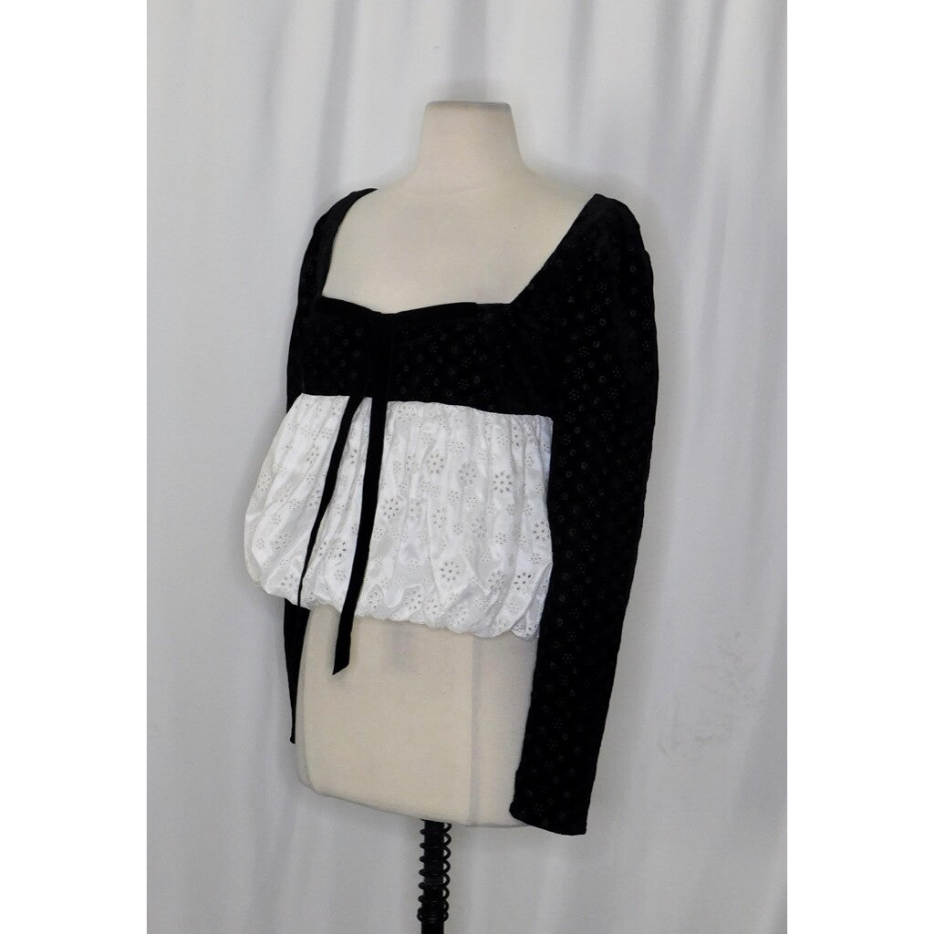 NWT!! FOR LOVE AND LEMONS Elisa Long Sleeve Top Black Velvet Taffeta Eyelet XS
