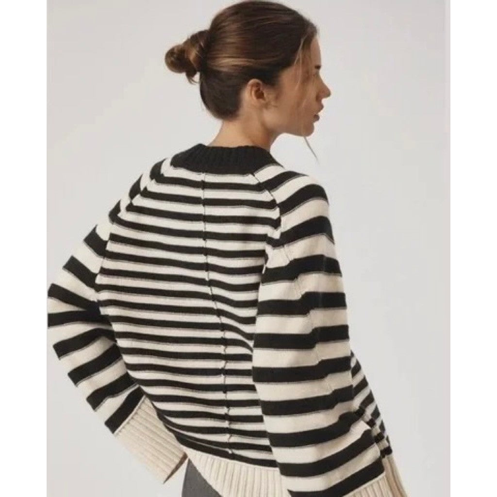 Anthropologie MAEVE The Chandler Crew Neck Relaxed Sweater Striped Gray Medium