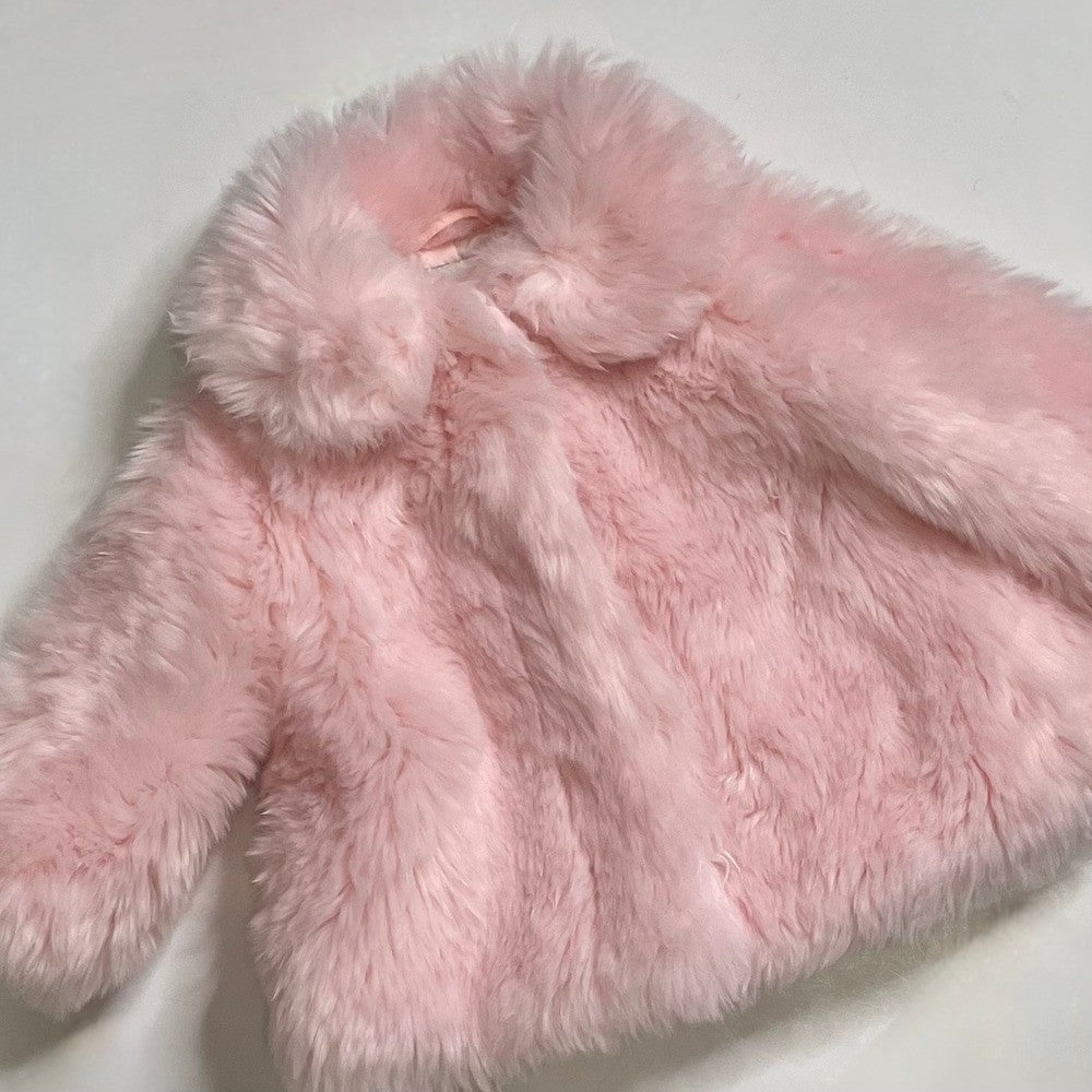 Girls JANIE AND JACK Pink Faux Fur Coat The Flute Line 2020 12-18 Months