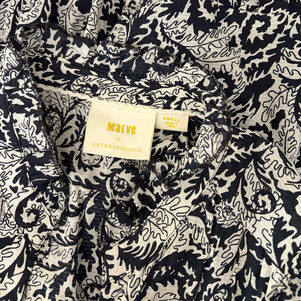 NEW!! Anthropologie MAEVE Marya Tiered Maxi Dress Black Botanical Print Small