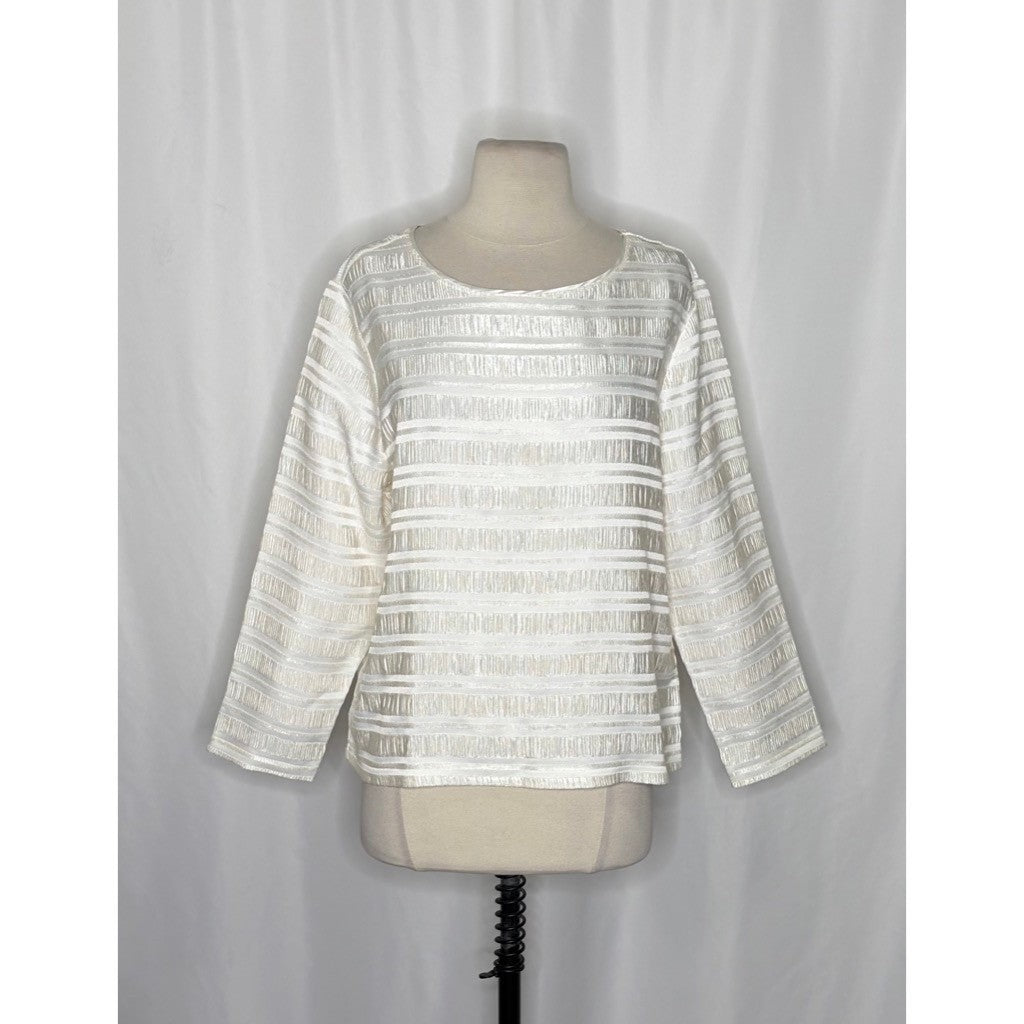 REISS Mandy Pleat-Detail Top Blouse White Solid Pullover Chic Professional Large