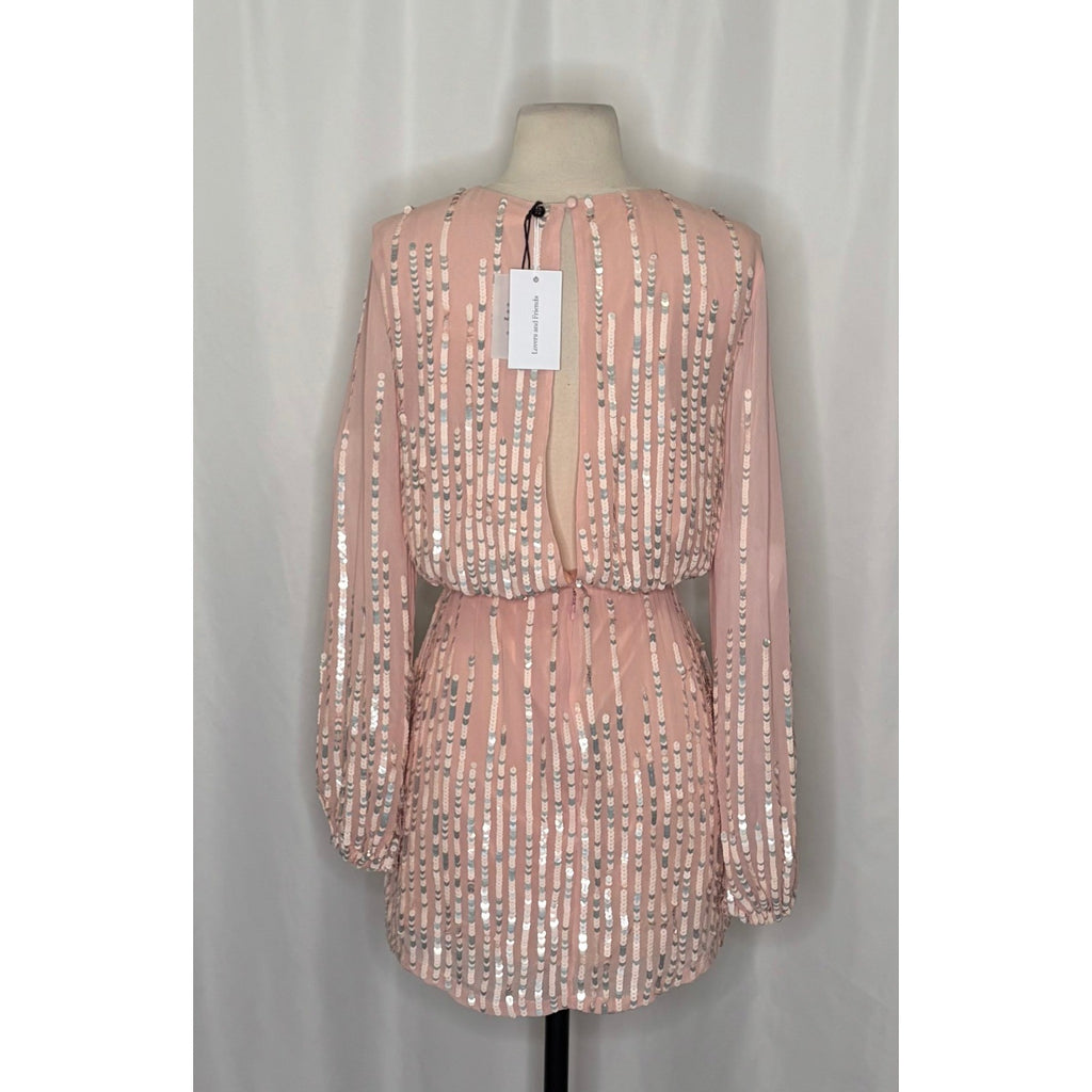 NWT!! LOVERS + FRIENDS Poppy Blush Pink Sequin Long Sleeve Mini Dress Medium