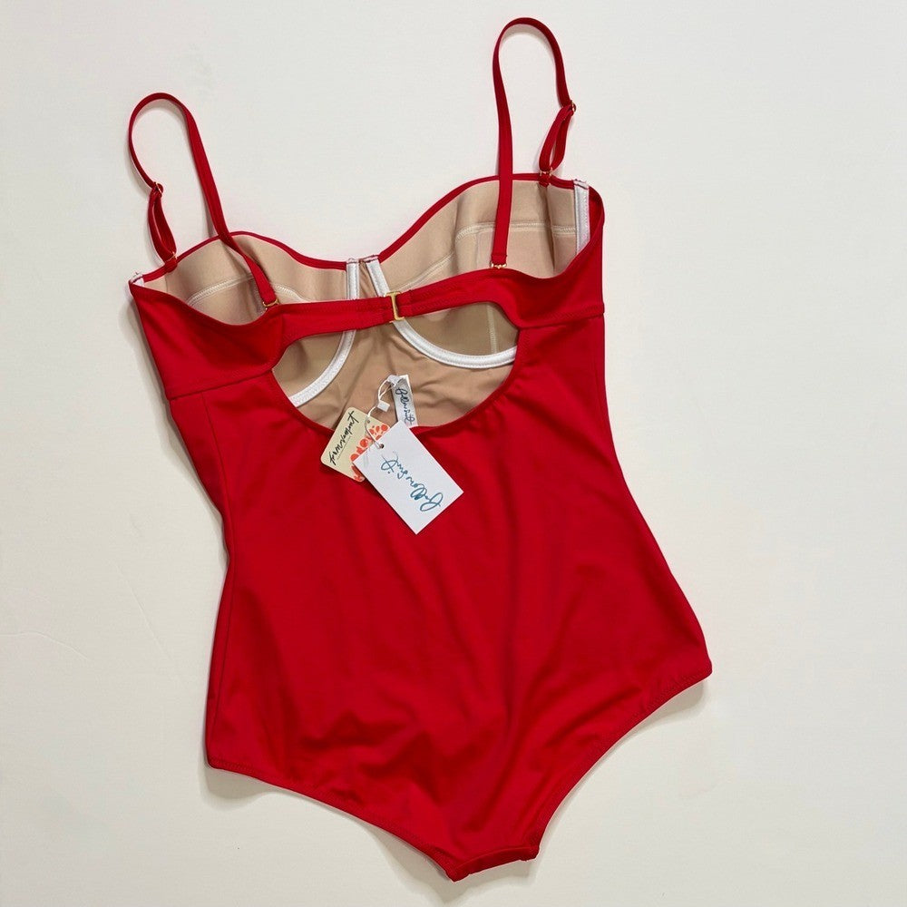 NWT!! FREE PEOPLE x Follow Suit Regina One-Piece Swimsuit Vermillion Red X-Large