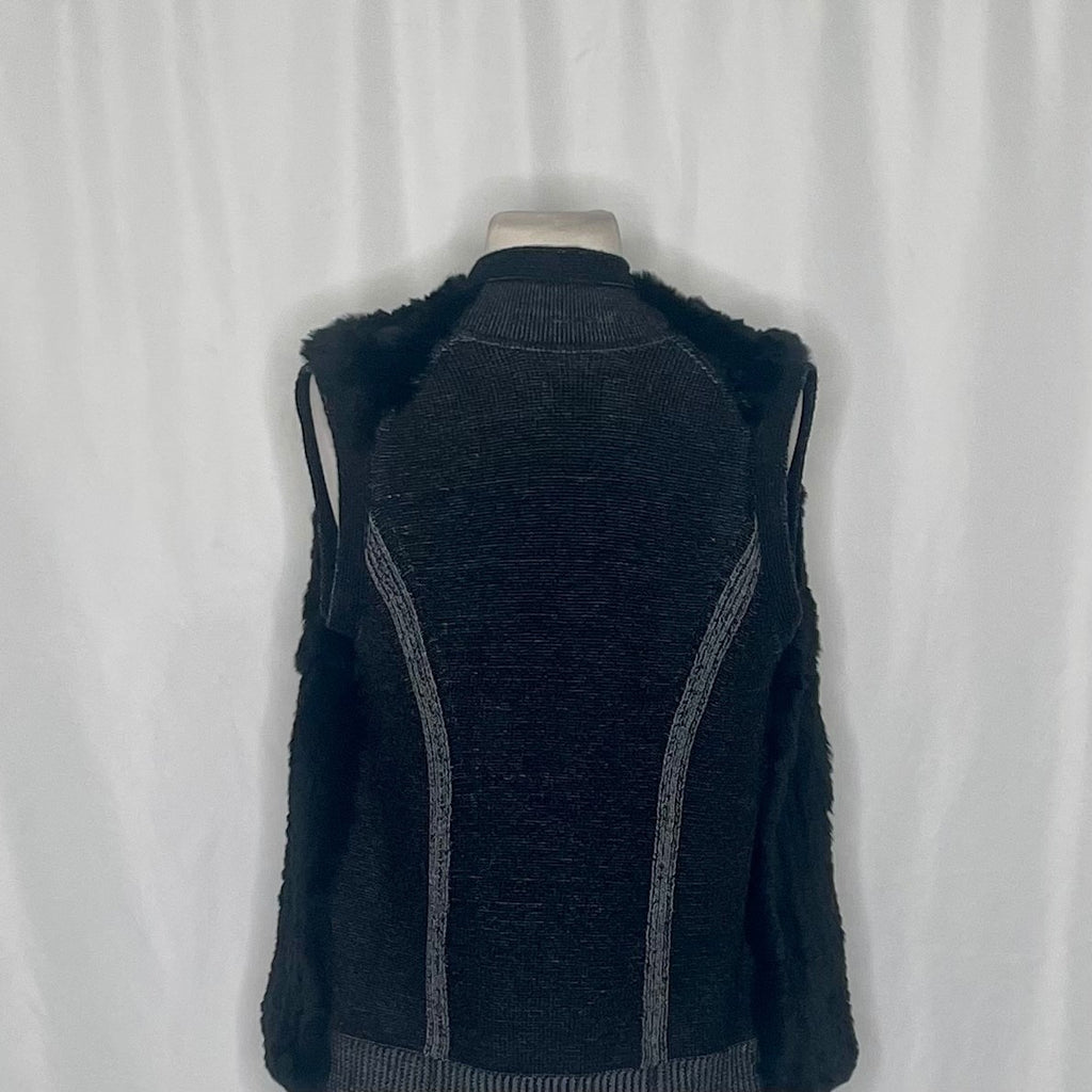 VINCE Rex Rabbit Fur Drape Front Sweater Vest Mixed Materials Knit Back X-Small