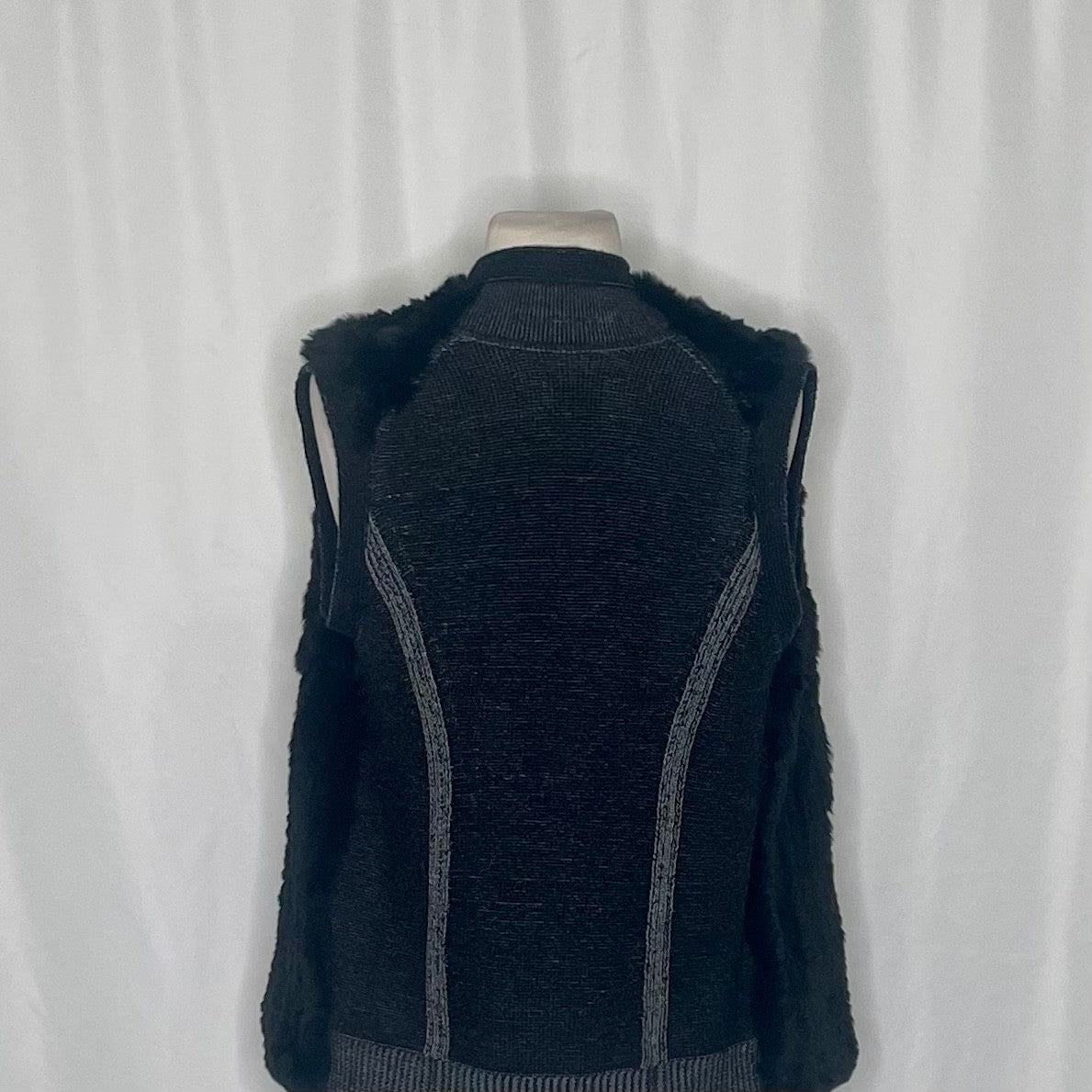 VINCE Rex Rabbit Fur Drape Front Sweater Vest Mixed Materials Knit Back X-Small