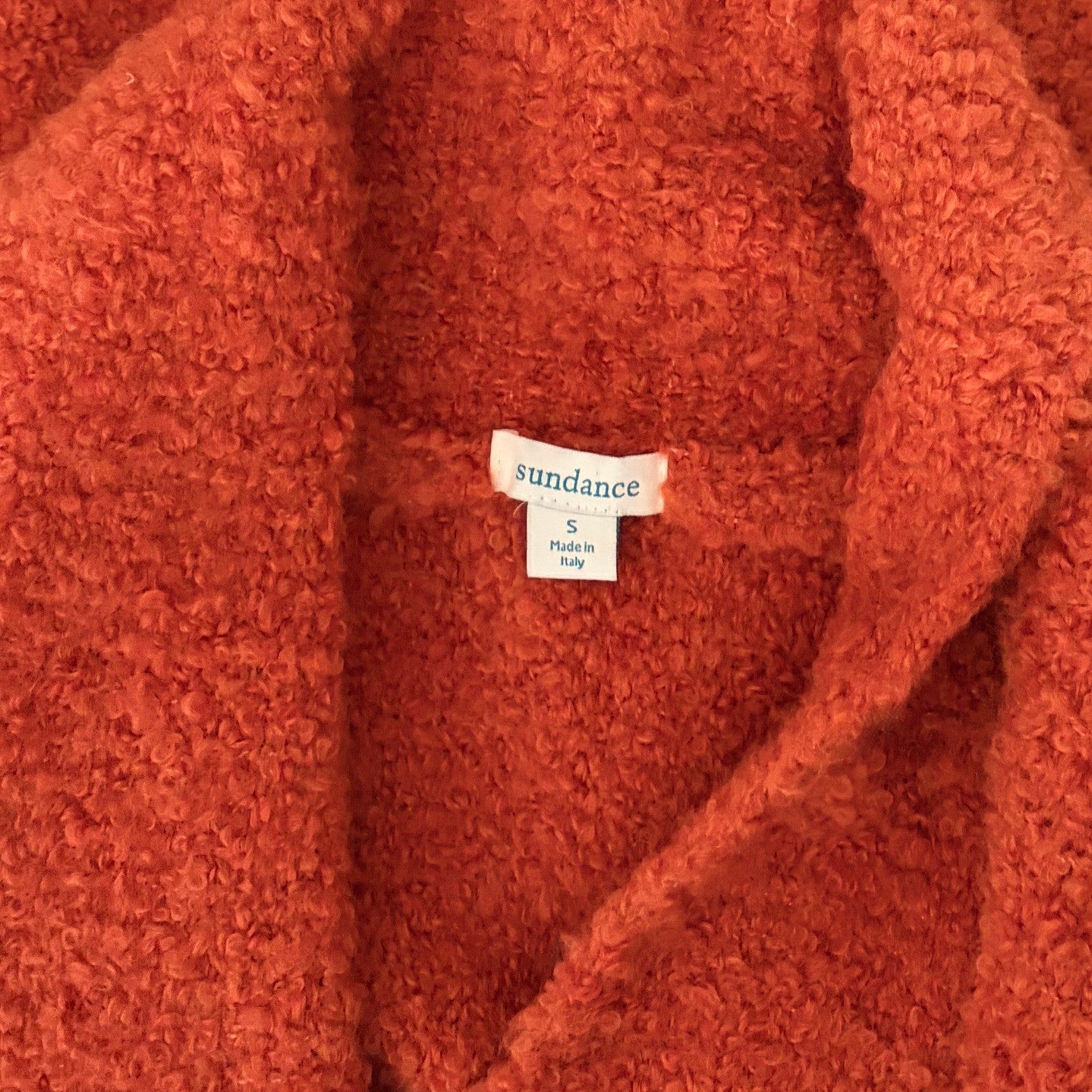 SUNDANCE Laurel Breeze Cardigan Sweater Solid Orange Boucle Knit Wool Small