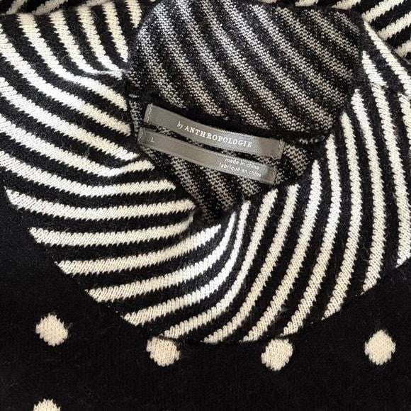 By ANTHROPOLOGIE Lizzie Mock Neck Sweater Black White Polka Dot Striped Large