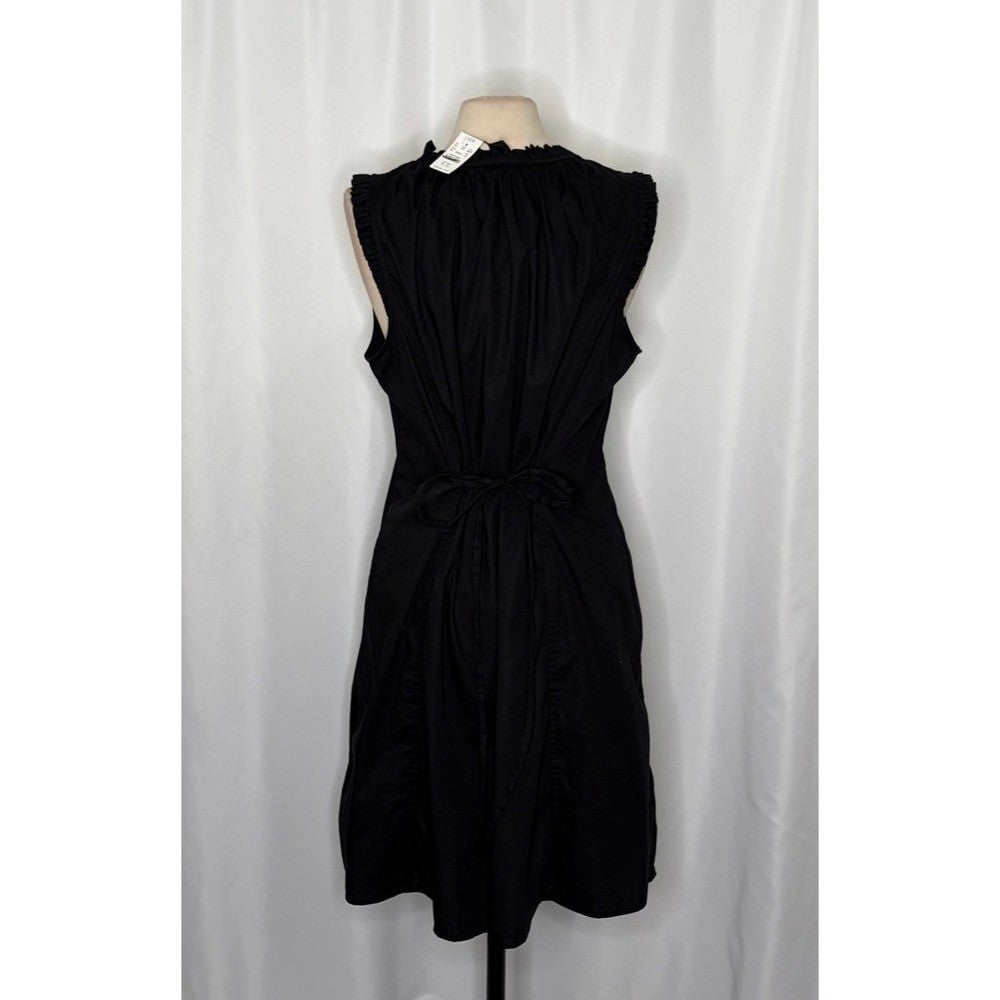 NWT!! J. CREW Factory Ruffle Tie Neck Mini Dress Solid Black Preppy Shift 18