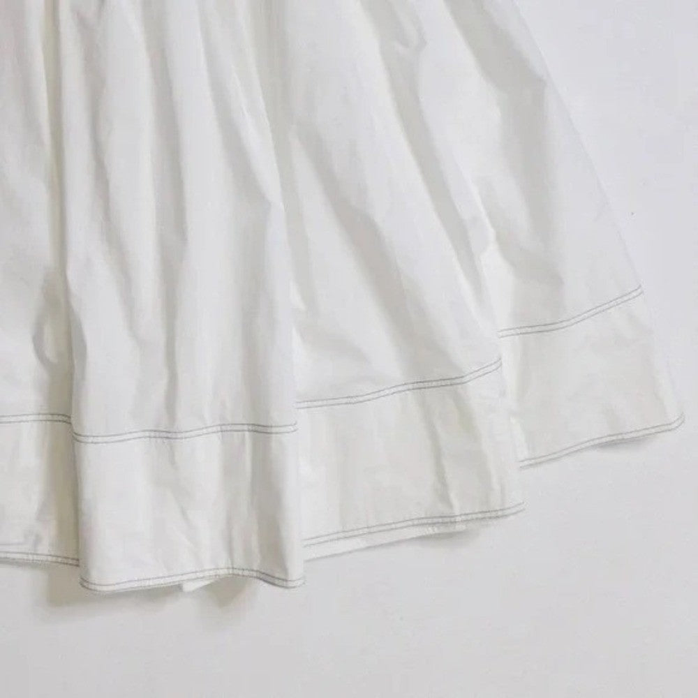 NWT!! J. CREW Contrast-Stitch Midi Skirt Cotton Poplin Solid White Navy Blue 14