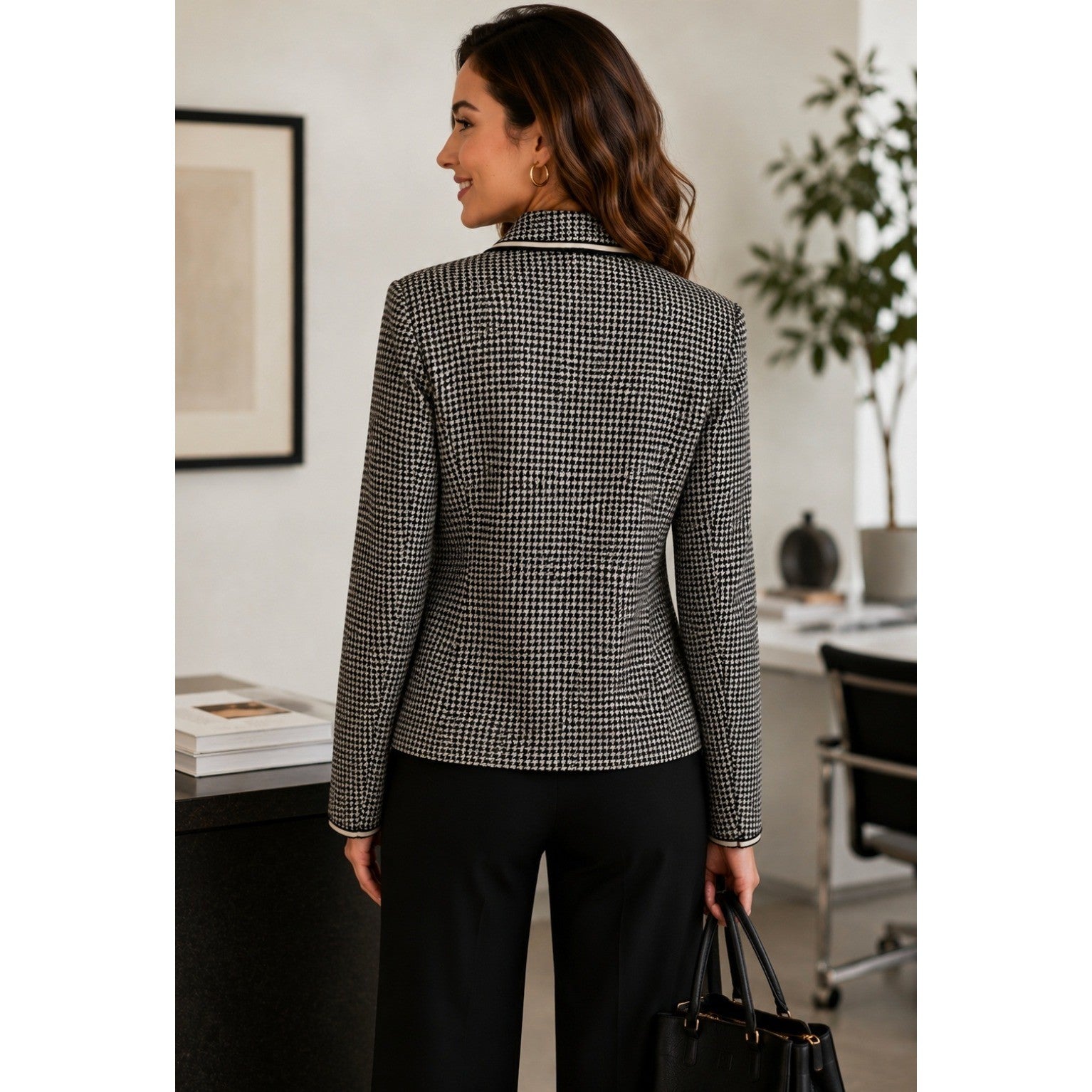 ST. JOHN Collection by Marie Gray Black Ivory Houndstooth Blazer Jacket Size 6