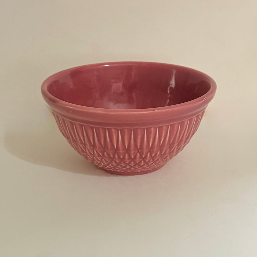 Vintage A.E. HULL Pottery Company Pink Kitchen Bowl Nesting Glossy Diamond