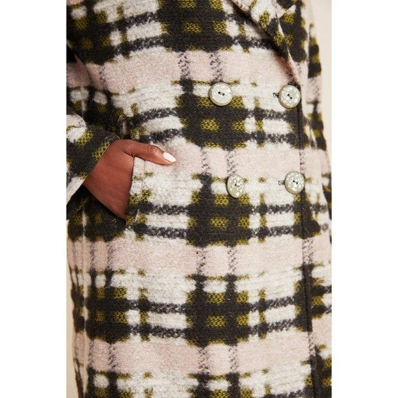Anthropologie EVA FRANCO Dean Plaid Coat Wool Blend Pockets Double Breast Small