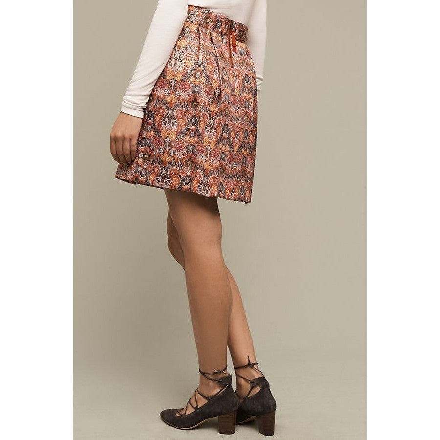 Anthropologie MAEVE Rosie Floral Skirt Pleated Metallic Brocade Pockets Small