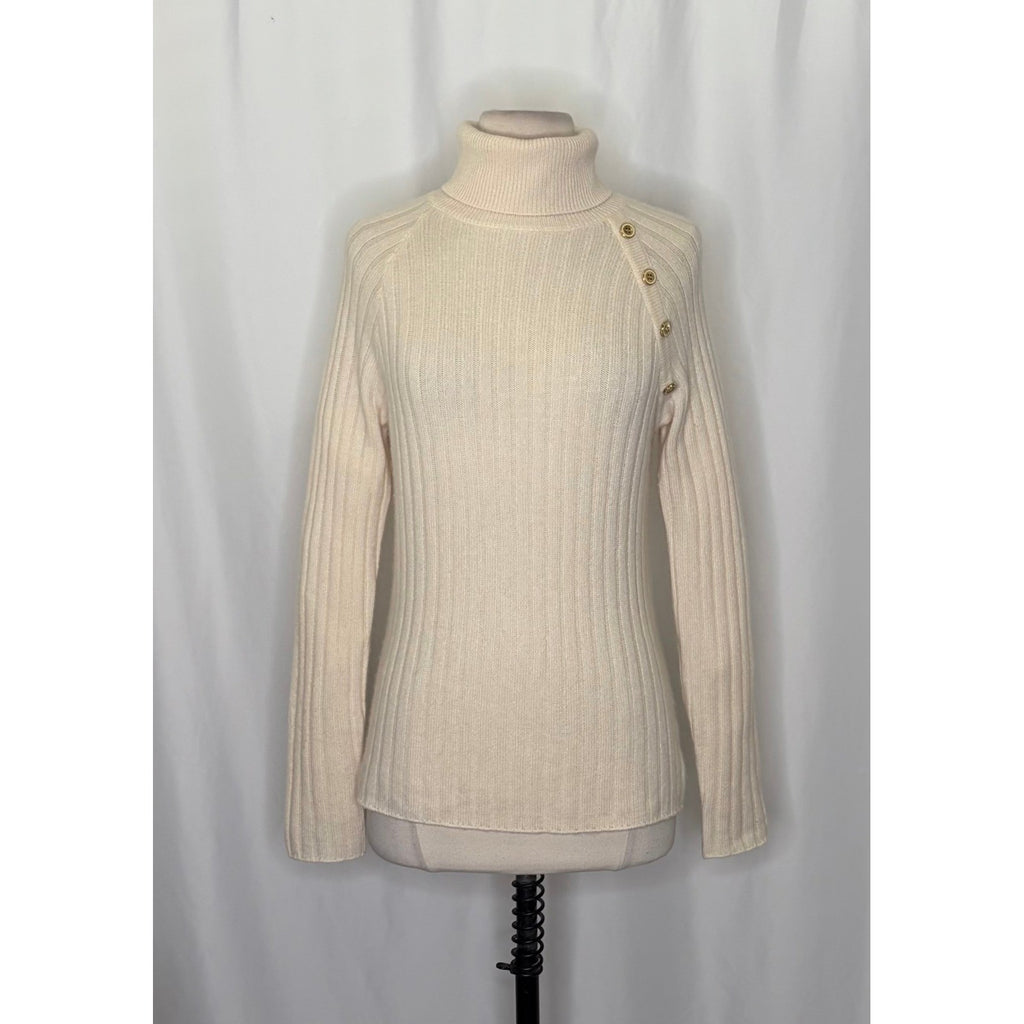 J. MCLAUGHLIN Lunet Cashmere Wool Turtleneck Sweater Pullover Buttons Small