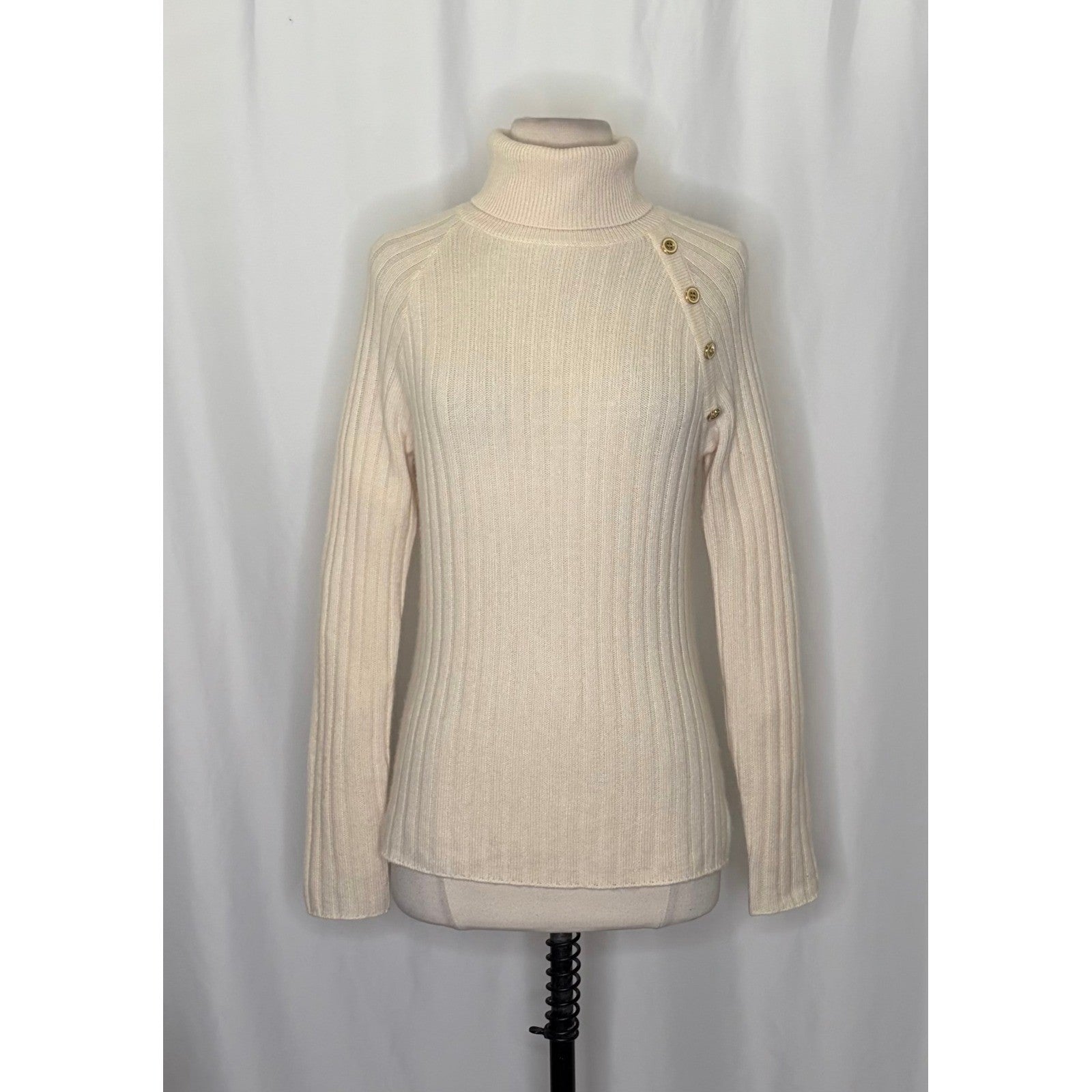 J. MCLAUGHLIN Lunet Cashmere Wool Turtleneck Sweater Pullover Buttons Small
