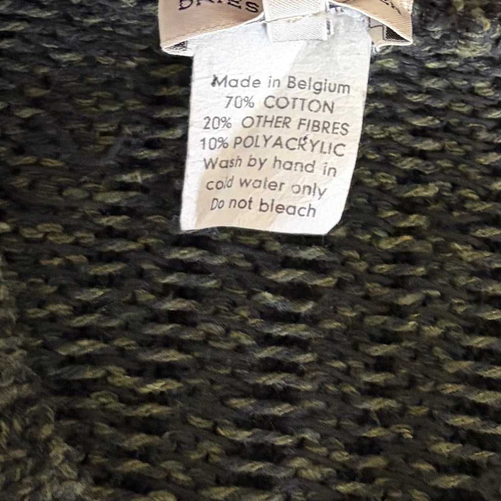 DRIES VAN NOTEN Green Striped Pullover Knit Sweater V Neck Medium