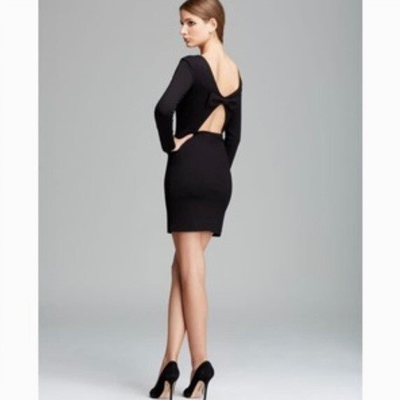 AMANDA UPRICHARD Black Open Back Bow Ponte Knit Dress Sheath Classic Large