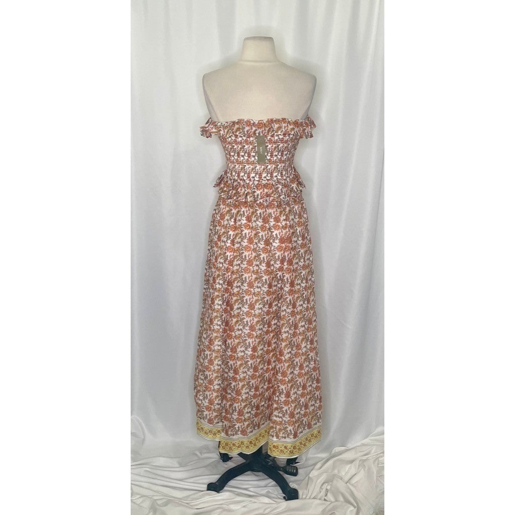 NWT!! J. CREW Ravenna Dress Sunset Rose Blockprint Floral Ramie Strapless Medium