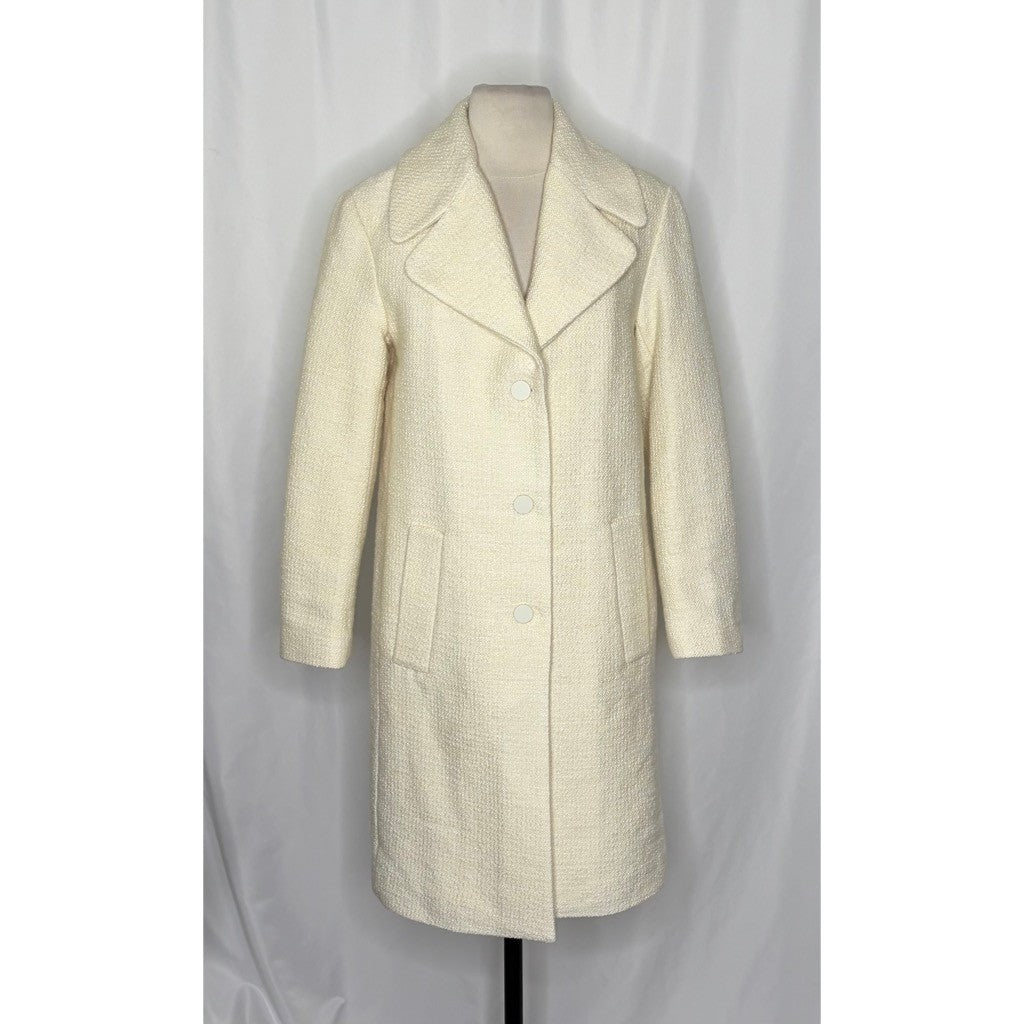 NWT!! CLUB MONACO Quilted Boucle Long Coat Manteaux White Ivory Solid X-Small