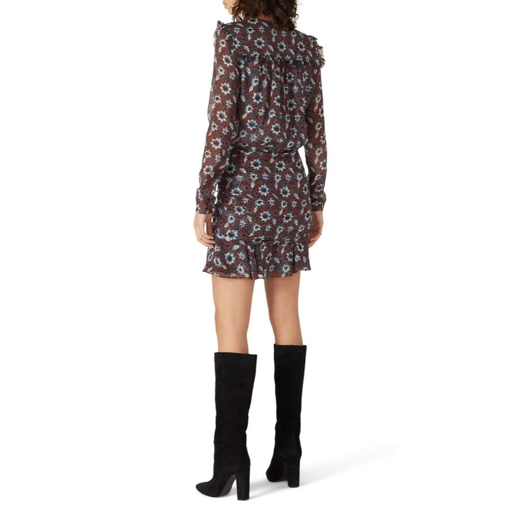 VERONICA BEARD Georgette Silk Floral Anjali Dress Mini Ruched Ruffles Clay 8