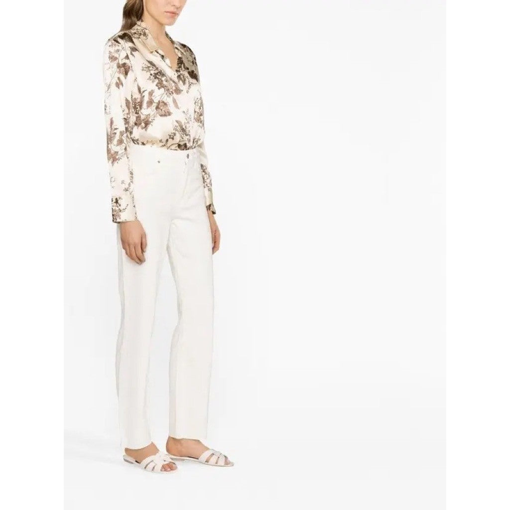 REFORMATION Silk Floral Print Blouse Top Buttondown Cream Brown Chic Large